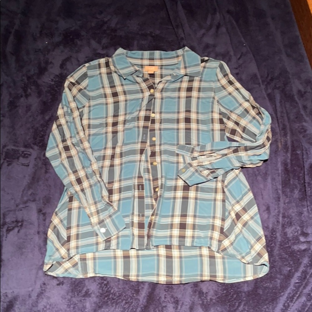 Plaid button down blouse